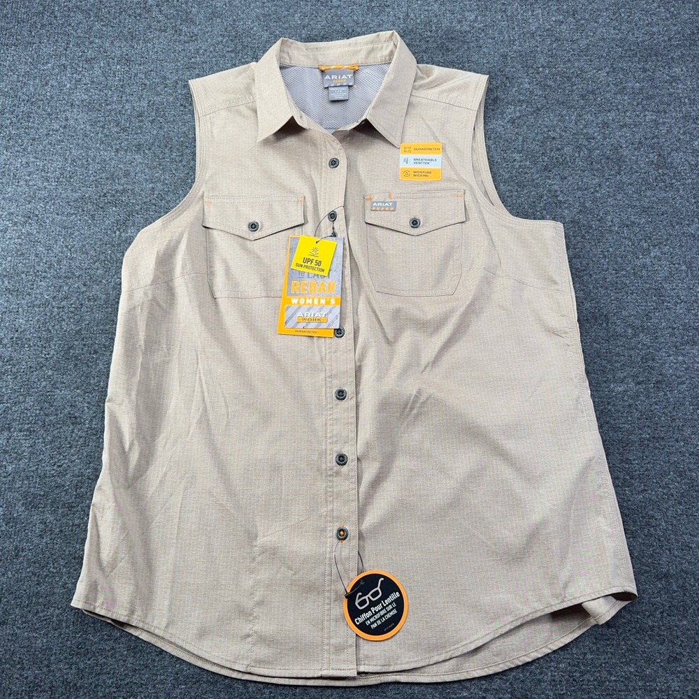 Ariat Rebar Womens Work Shirt Sleeveless VentTek DuraStretch Tan Khaki NWT L